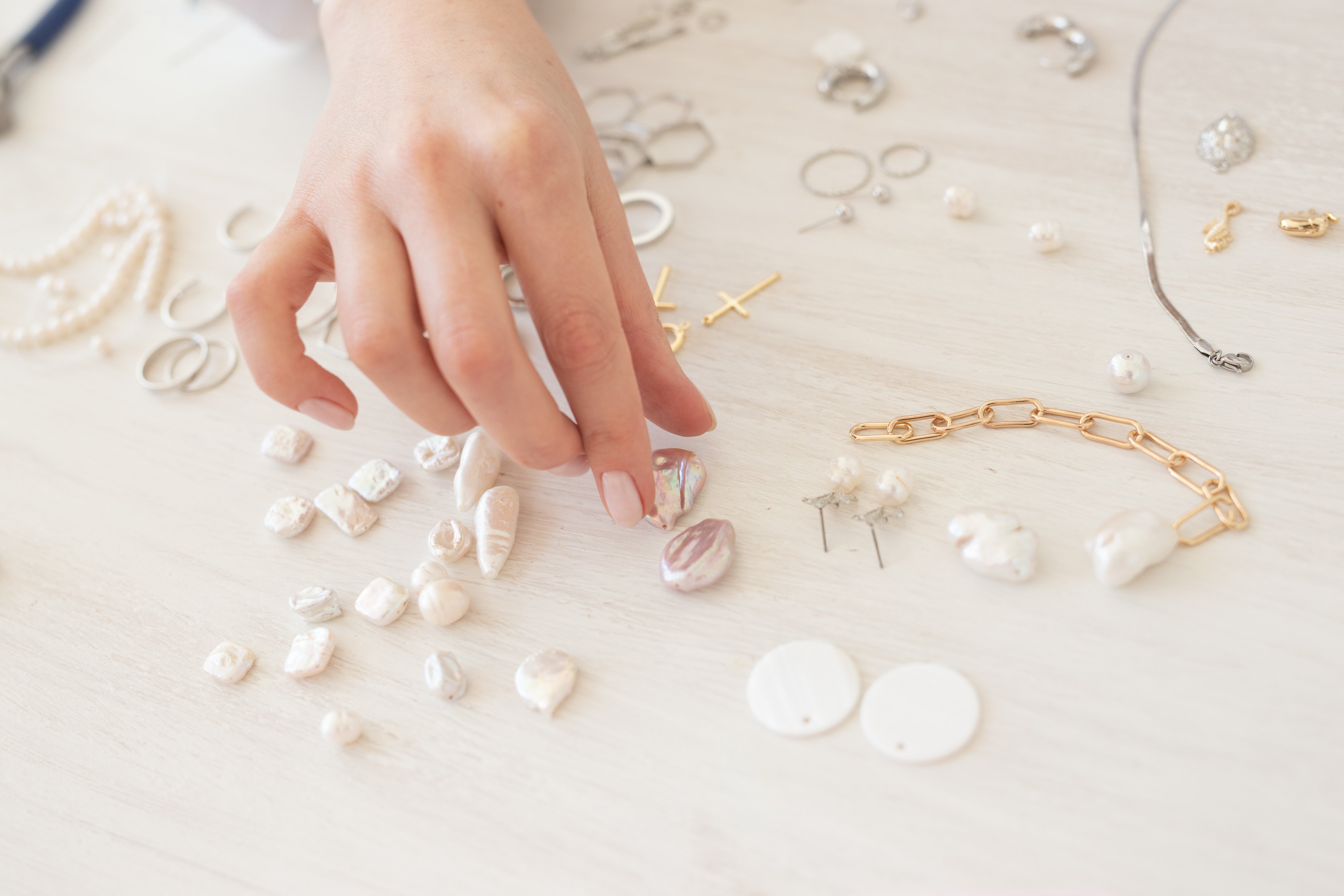 Professional Jewelry Designer Making Handmade Jewelry in Studio Workshop. Fashion, Creativity and Handmade Concept